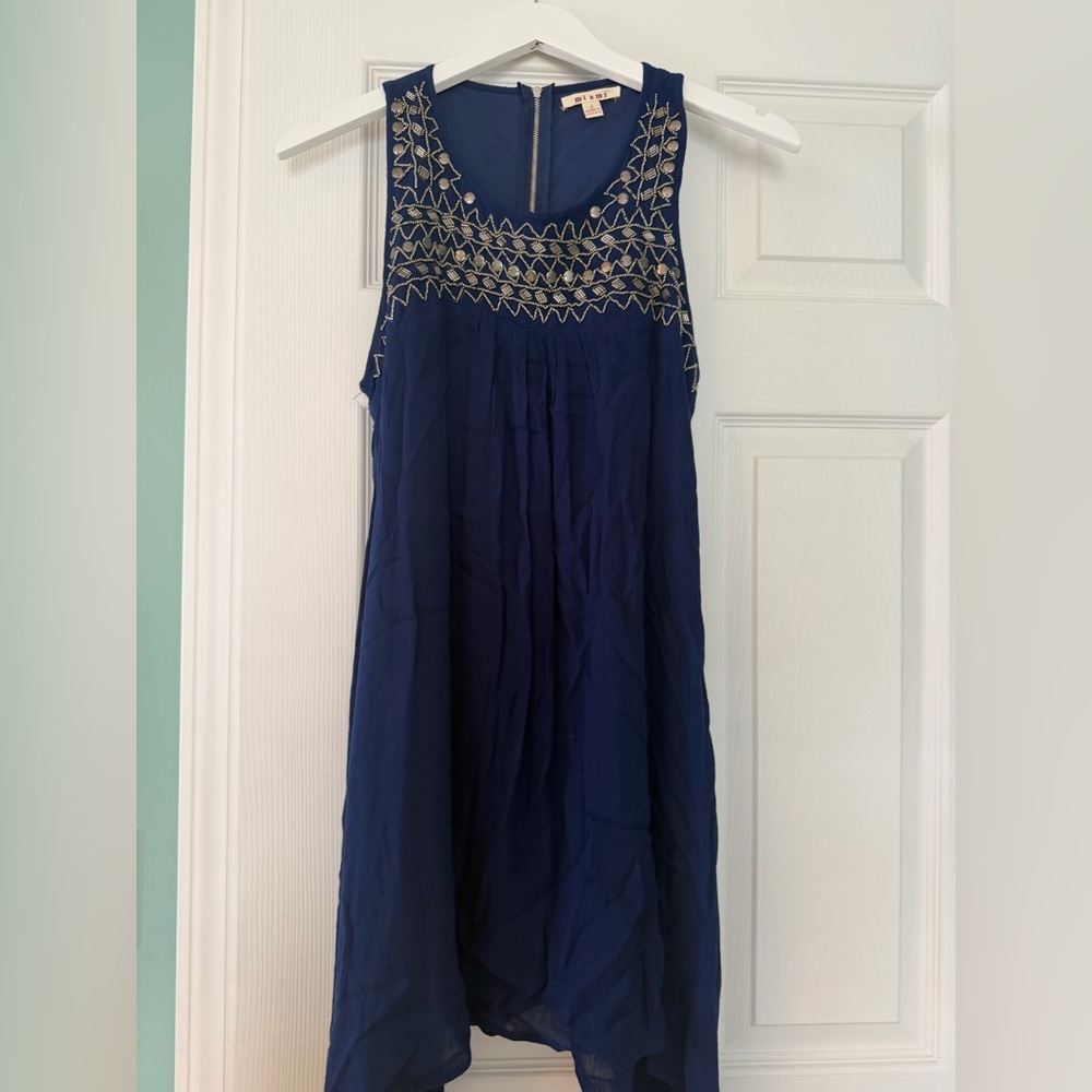Miami Blue Midi Dress with Silver Embroidery